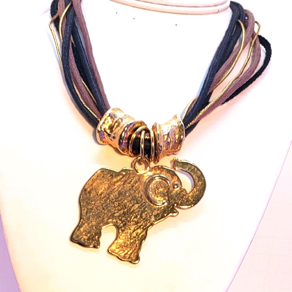 NECKLACE-Elephant Pendant With Multi-cords - Picture 2 of 2